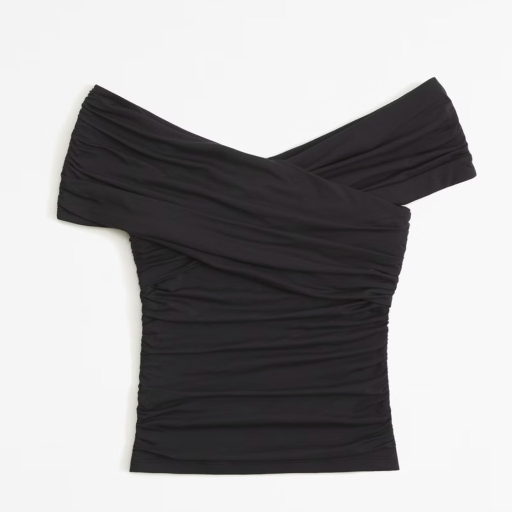 Abercrombie & Fitch Off The Shoulder Ruched Wrap Top, Black, Size M NWOT